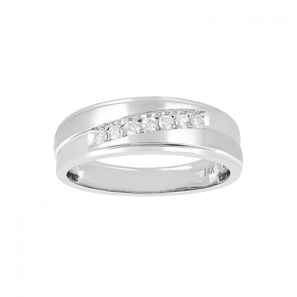 Men's 14k White Gold Slanted Diamond Channel Wedding Ring With Regard To 2020 Diamond Slant Anniversary Bands In White Gold (View 4 of 25)