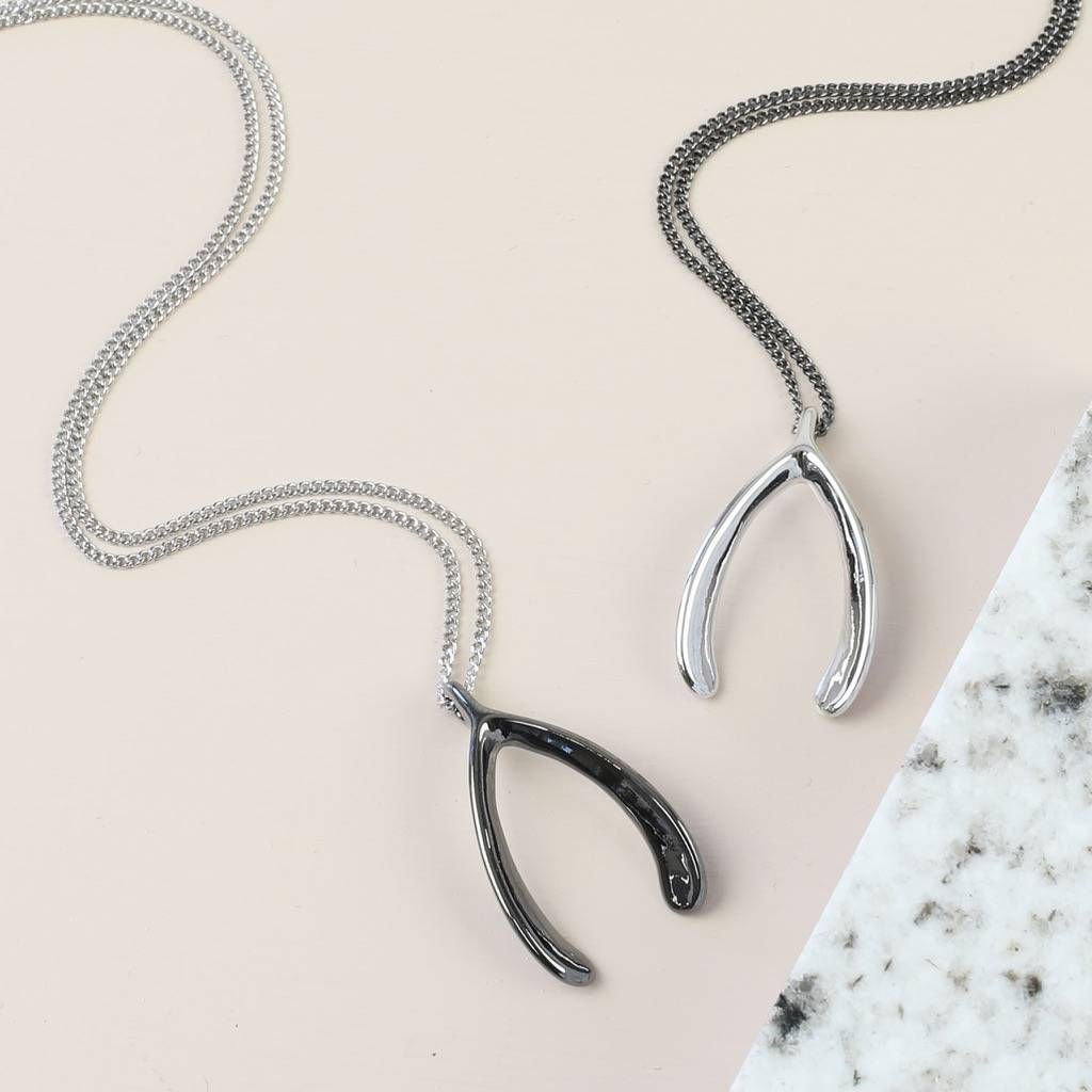 Men's Gunmetal Silver Wishbone Necklace For 2020 Polished Wishbone Necklaces (View 15 of 25)