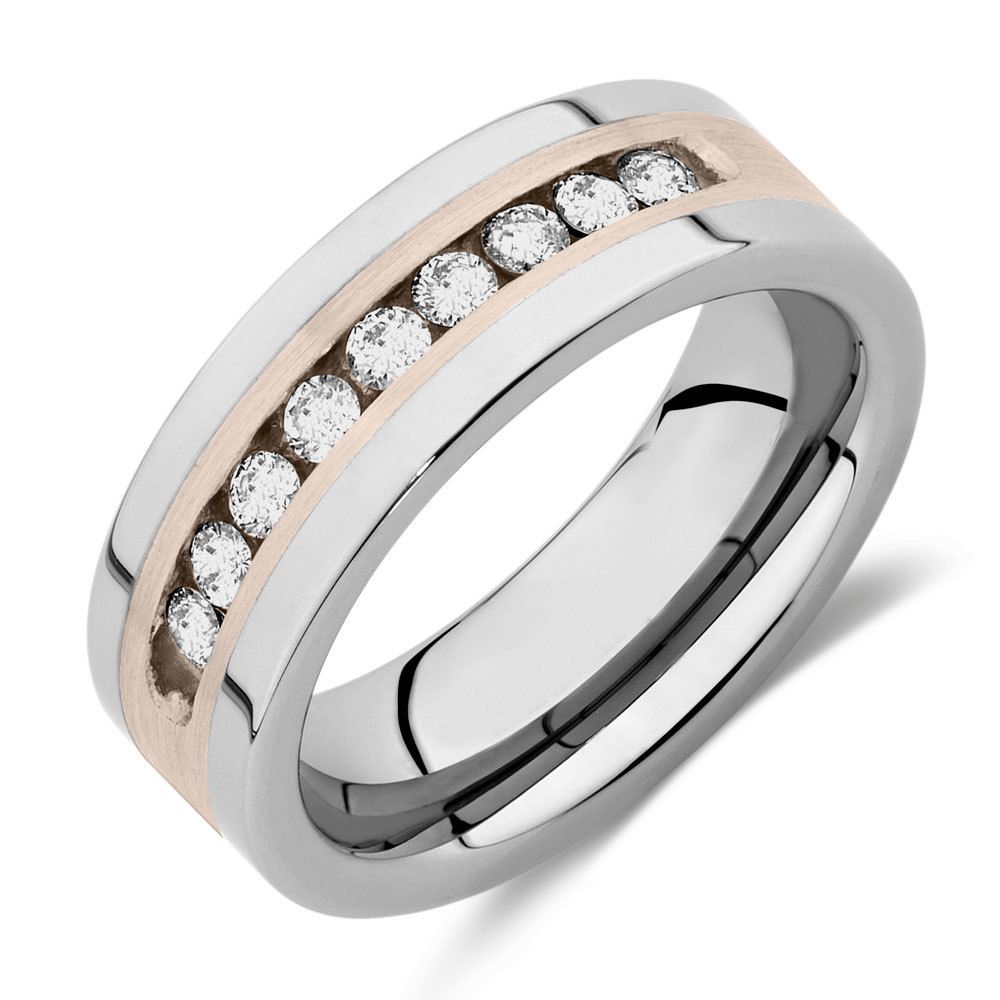Men's Ring With 1/2 Carat Tw Of Diamonds In Grey Tungsten With Recent Diamond Two Row Anniversary Bands In Sterling Silver (View 21 of 25)