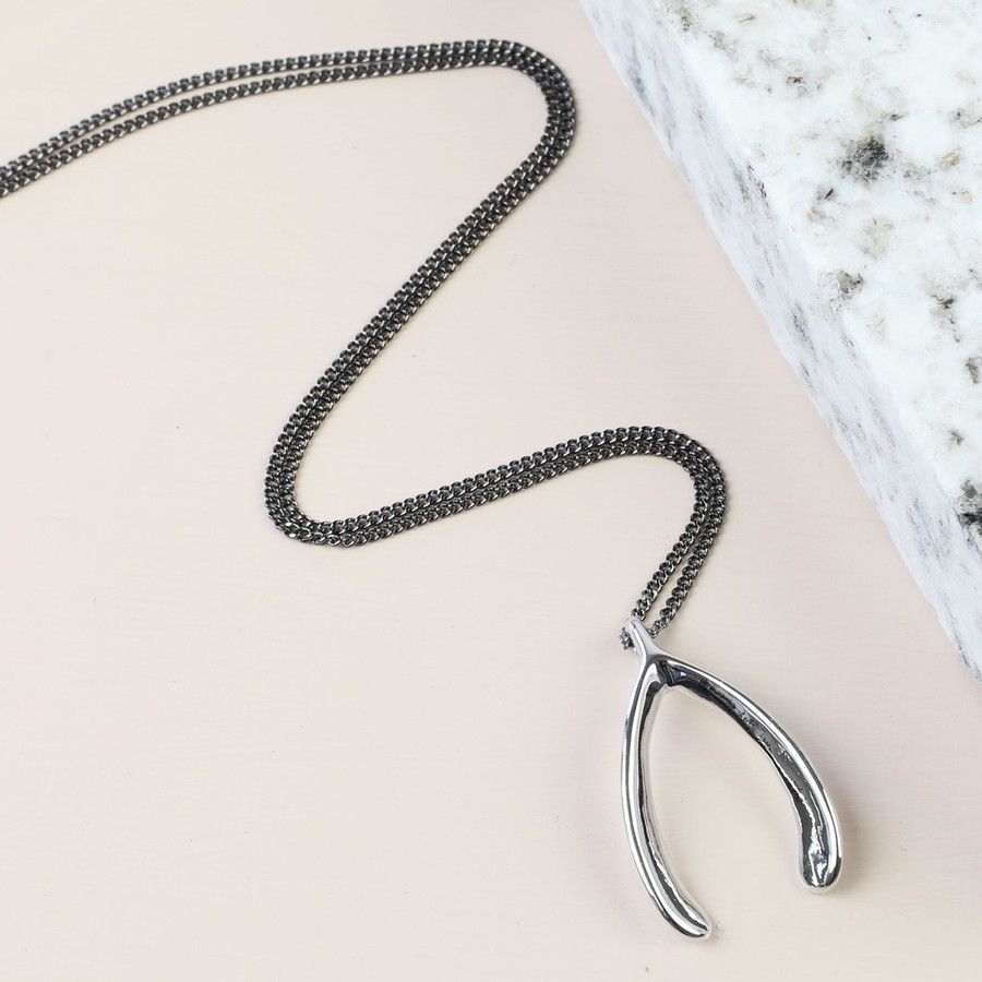 Men's Silver Wishbone Necklace Inside Most Recent Polished Wishbone Necklaces (View 14 of 25)