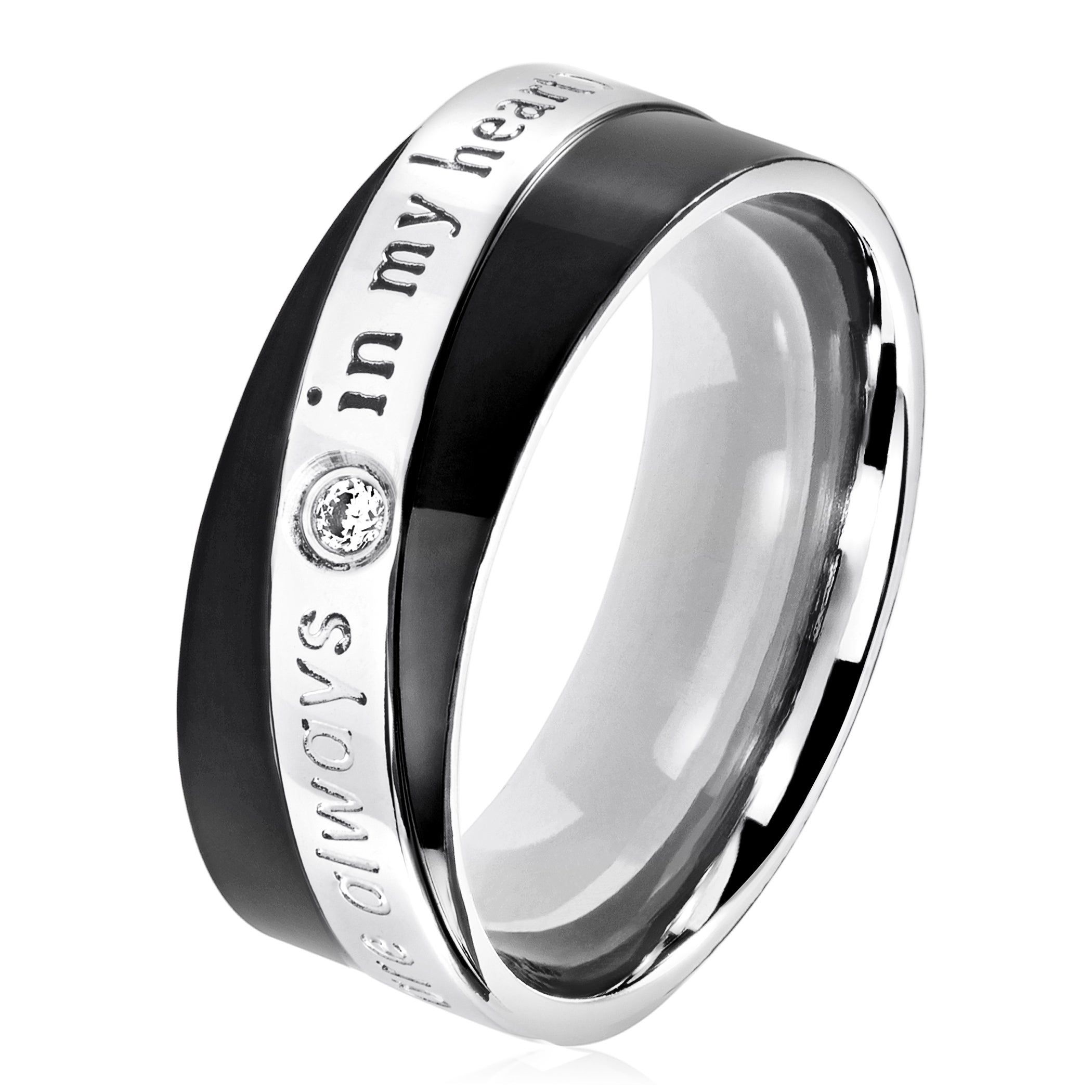 Men's Two Tone Polished Stainless Steel Cubic Zirconia Engraved "you Are  Always In My Heart" Ring – 8mm Wide Regarding Most Up To Date Polished Heart Puzzle Rings (View 7 of 25)