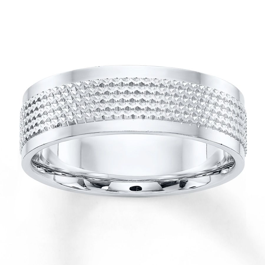 Men's Wedding Band 10k White Gold 7mm Regarding Most Current White Stripes Rings (View 13 of 15)