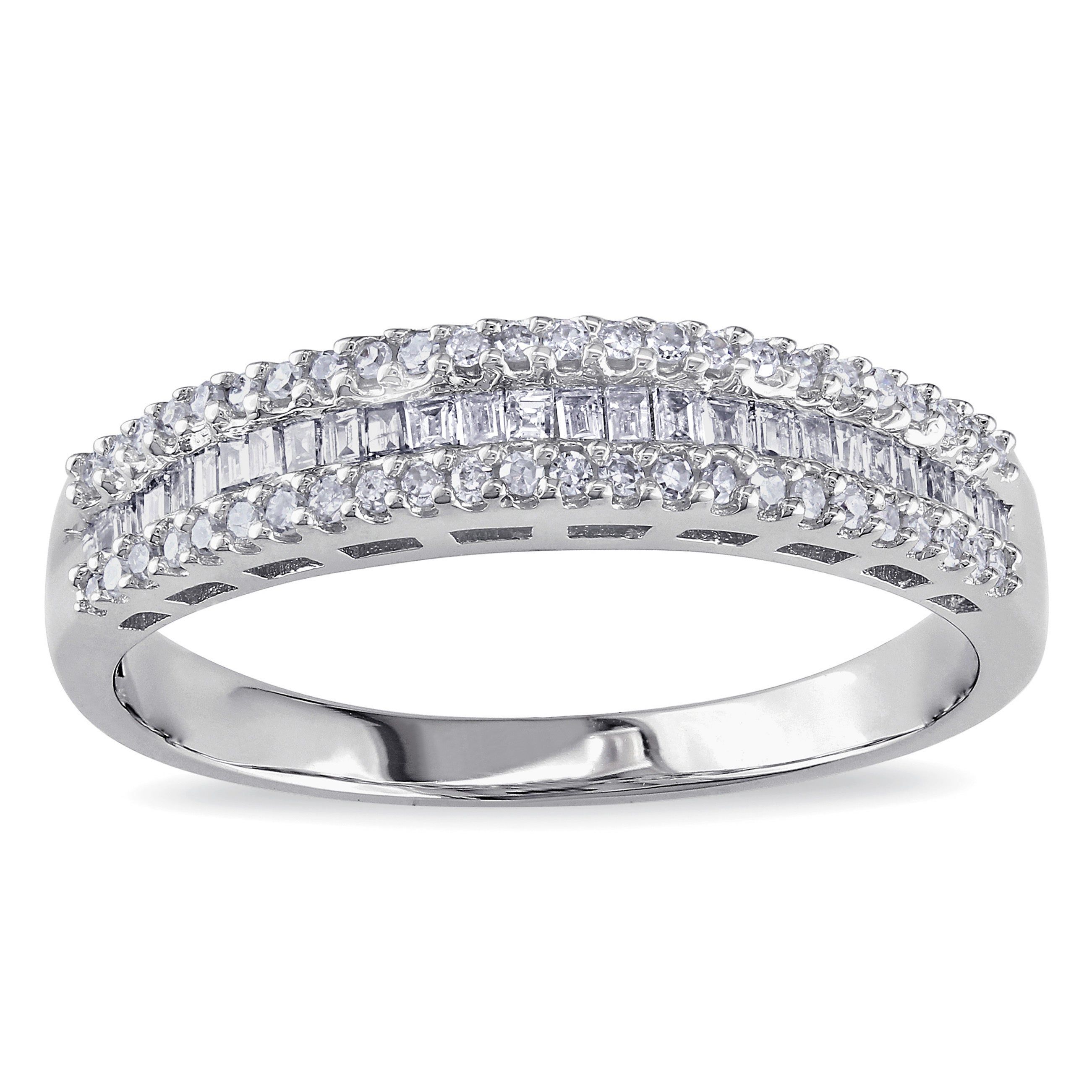 Miadora 10k White Gold 1/3ct Tdw Baguette Cut Diamond Anniversary Ring Within Most Up To Date Baguette And Round Diamond Multi Row Anniversary Ring In White Gold (View 7 of 25)