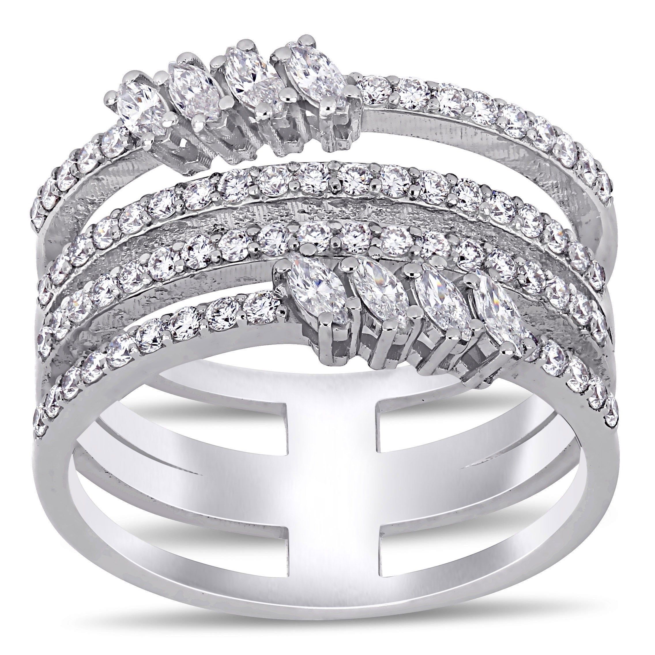 Miadora 14k White Gold 3/4ct Tdw Round And Marquise Cut Diamond Multi Row  Anniversary Band Ring For 2019 Diamond Multi Row Anniversary Bands In White Gold (View 17 of 25)