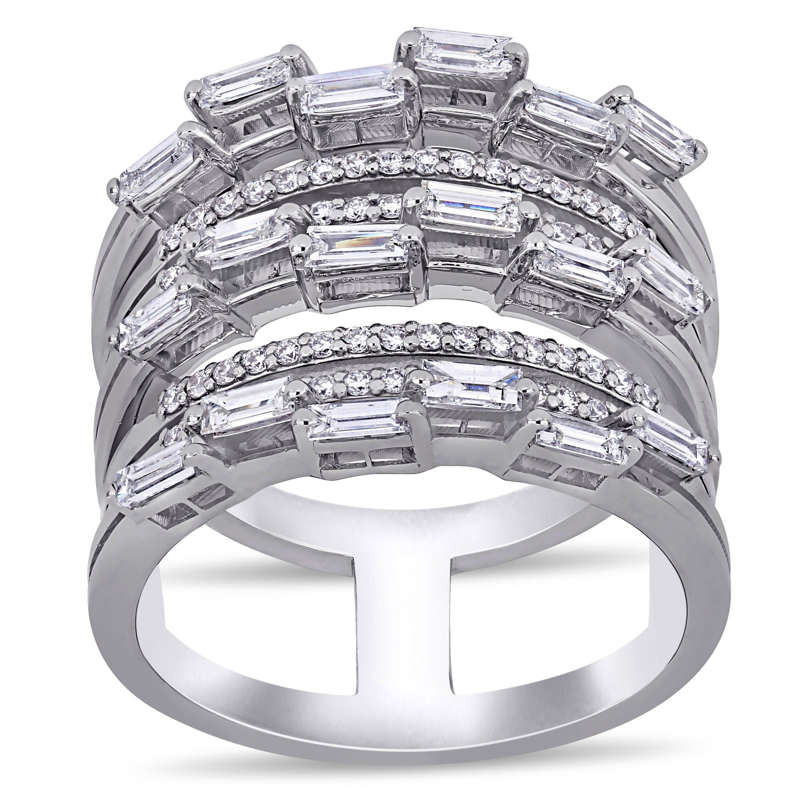 Miadora 14k White Gold 7/8ct Tdw Baguette And Round Cut Diamond Multi Row  Band Ring Within Best And Newest Baguette And Round Diamond Multi Row Anniversary Ring In White Gold (View 3 of 25)