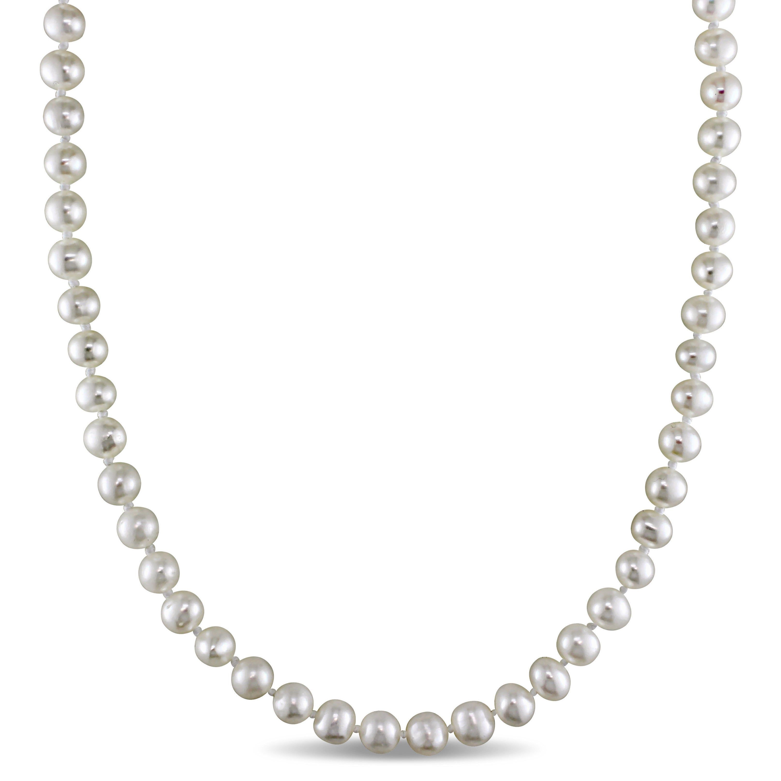 Miadora Sterling Silver Freshwater White Pearl Strand Necklace Intended For Current Offset Freshwater Cultured Pearl Circle Necklaces (View 22 of 25)
