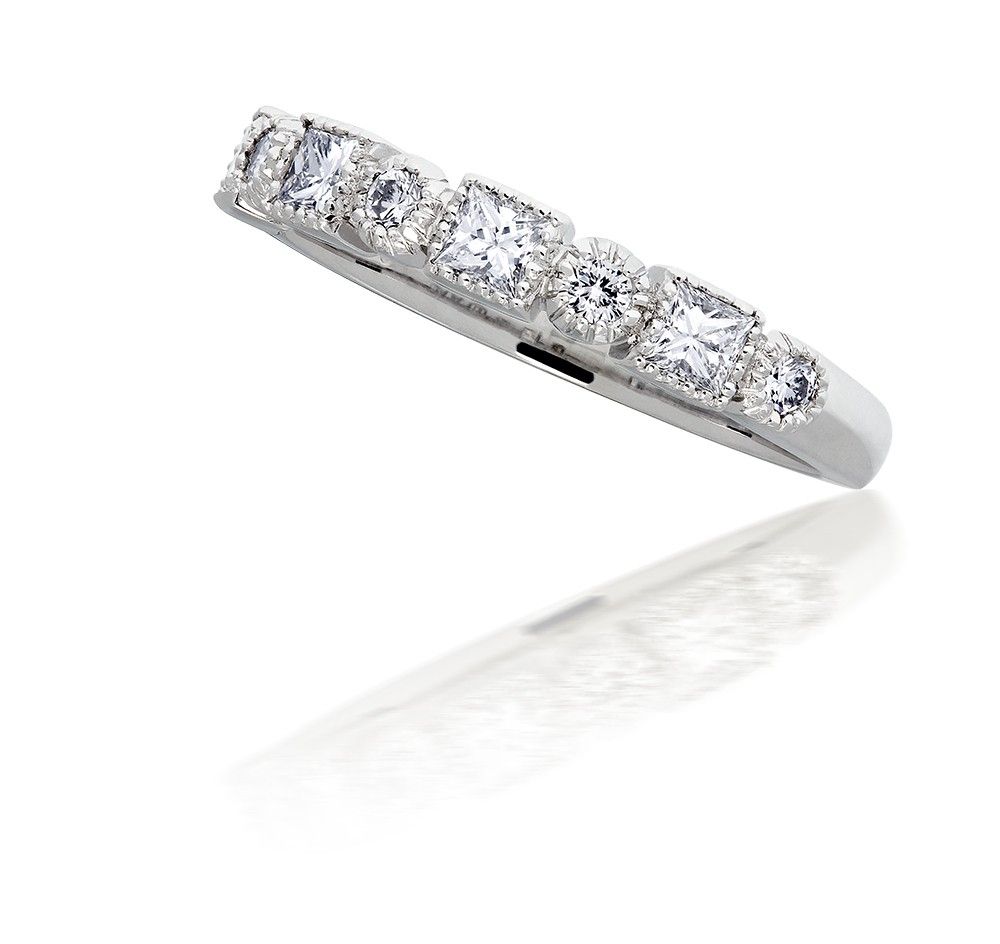 Milgrain Round And Princess Cut Diamond Ring In 14k White Gold (0.51ct. Tw (View 8 of 25)