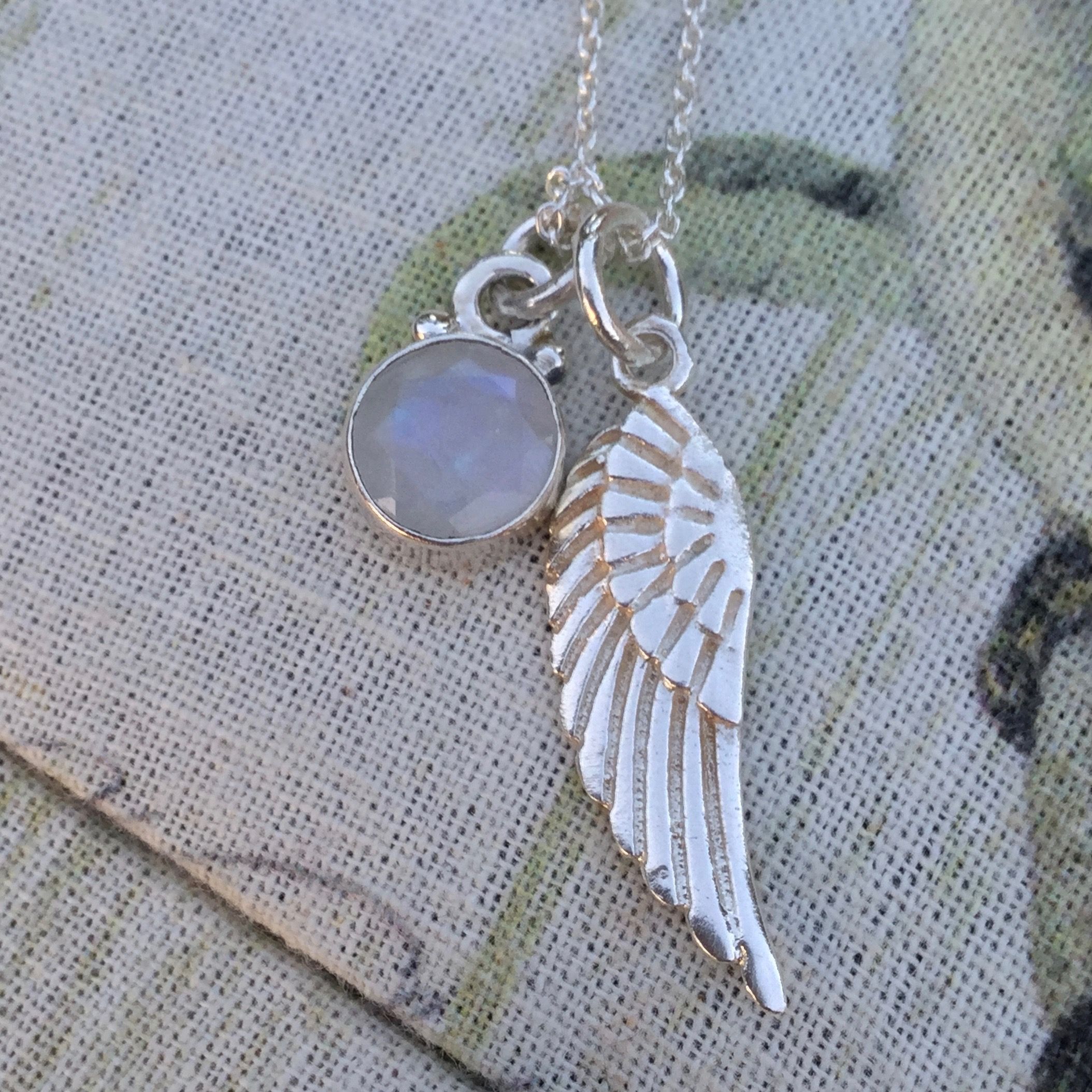 Moonstone Angel Wing Silver Necklace For Most Up To Date Grey Moonstone June Droplet Pendant Necklaces (View 8 of 25)