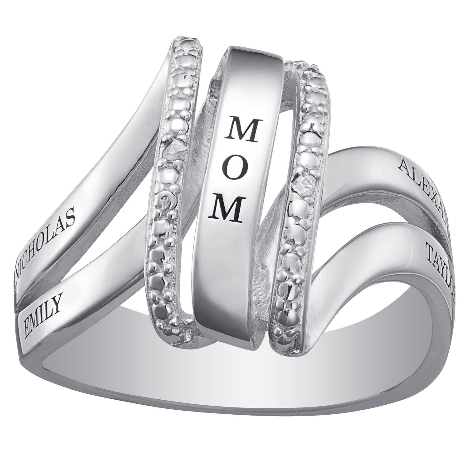 Mother's Diamond Accent Linear Wave Ring In Sterling Silver (2 5  Lines)|piercing Pagoda Within Most Up To Date Swirling Lines Rings (View 20 of 25)