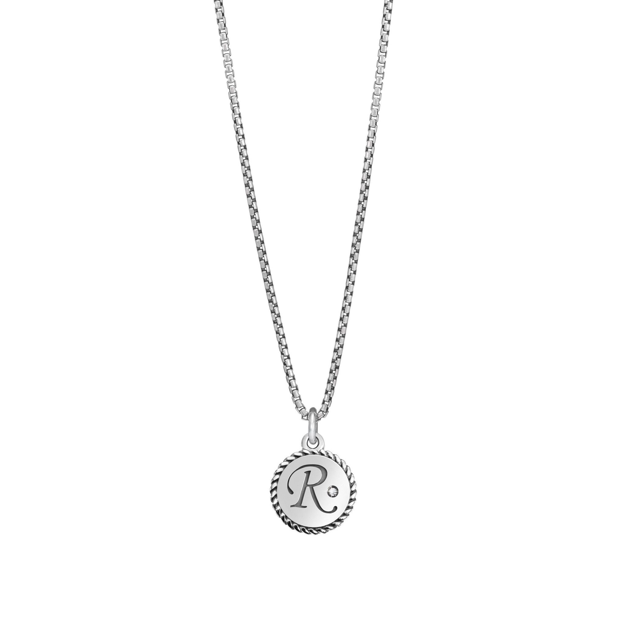 Necklace With Letter R In Silver And Gemstone In Current Letter O Alphabet Locket Element Necklaces (View 6 of 26)