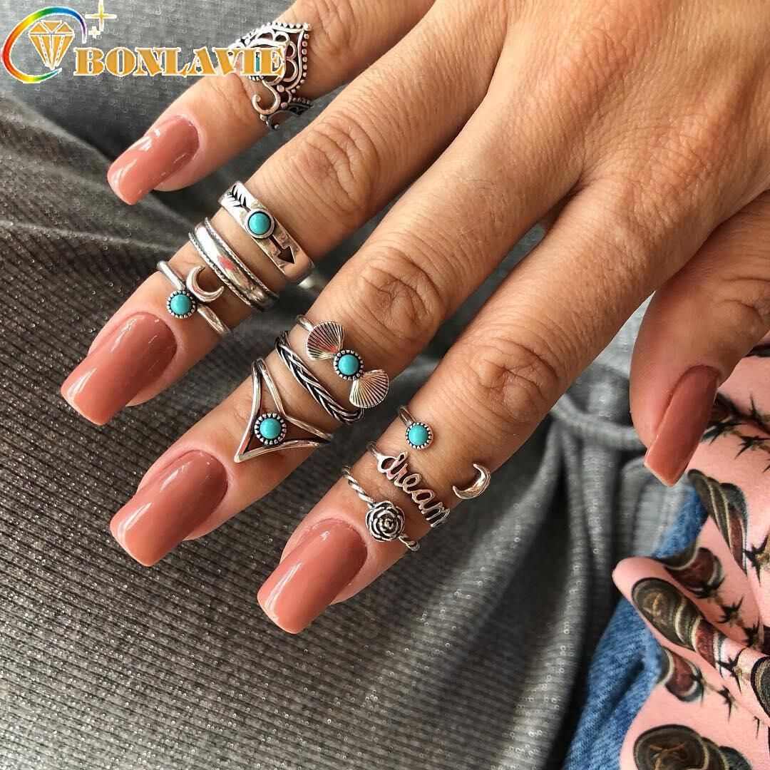 New Arrival Vintage Flower Crown Ring Sets For Women Boho Jewelry Gift  9pcs/set Shell Moon Finger Rings Bijoux For Most Popular Flower Crown Rings (View 24 of 25)