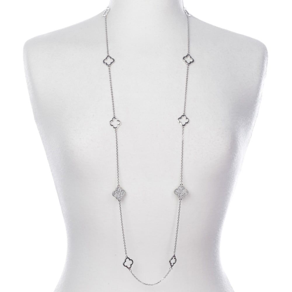 Nour Long Clover Chain Necklace (silver) Regarding Recent Silver Chain Necklaces (View 24 of 25)