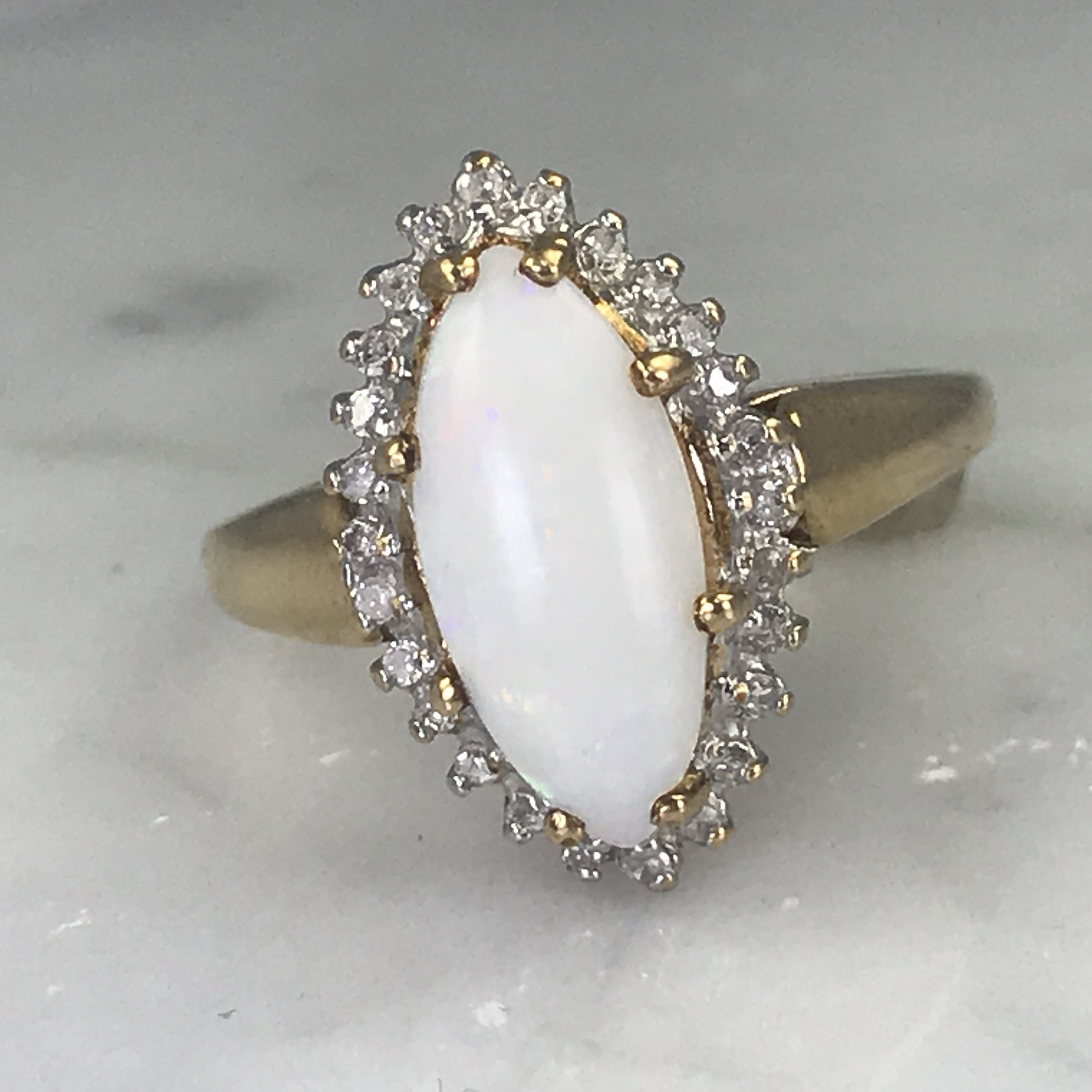 Opal Engagement Ring. Diamond Halo Ring. 10k Gold (View 17 of 25)