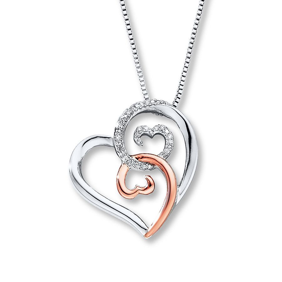 Open Hearts Necklace Diamond Accents Sterling Silver/10k Gold For Most Current Sparkling Open Heart Necklaces (View 11 of 25)