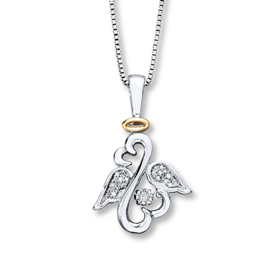 Open Hearts Rhythm Diamond Accents Sterling Silver/10k Gold In Most Popular Pavé Angel Wing Locket Element Necklaces (View 4 of 25)