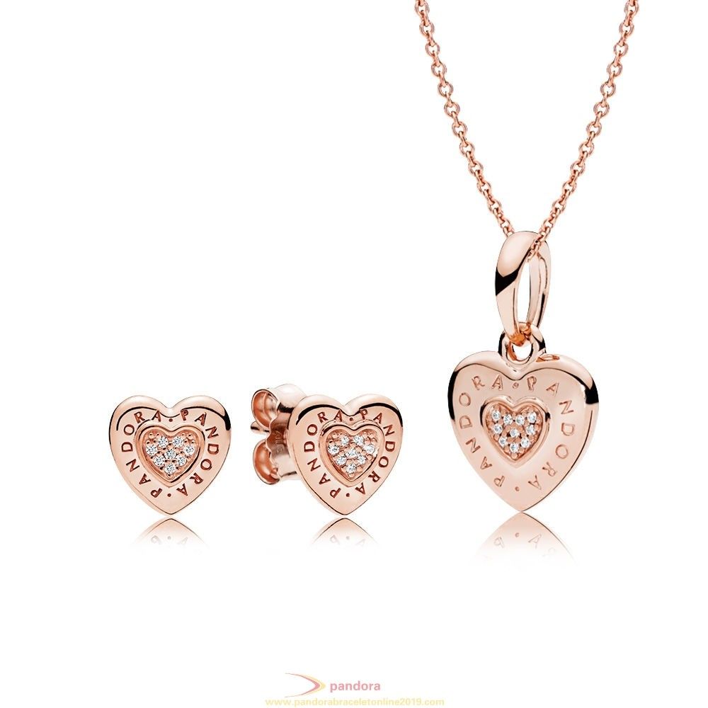 Pandora 2019: Find Pandora Jewelry Pandora Rose Logo Heart Gift Set In Most Popular Pandora Logo Pavé Pendant Necklaces (View 11 of 25)