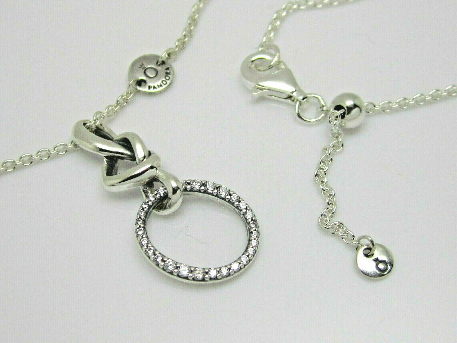 Pandora 925 Silver Gift Knotted Heart O Logo Necklace 398078cz With Regard To Most Up To Date Knotted Hearts T Bar Necklaces (View 22 of 25)