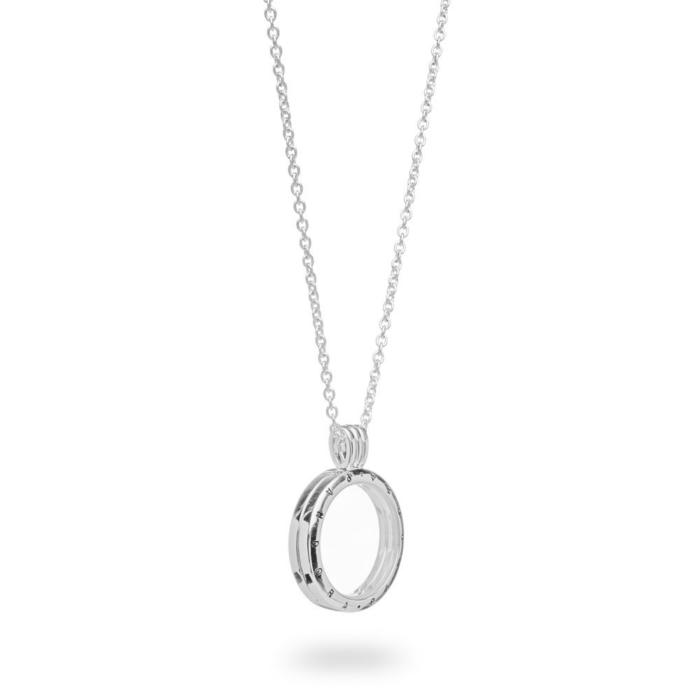 Pandora Floating Lockets Logo Necklace Silver, Glass In Current Pavé Star Locket Element Necklaces (View 9 of 25)