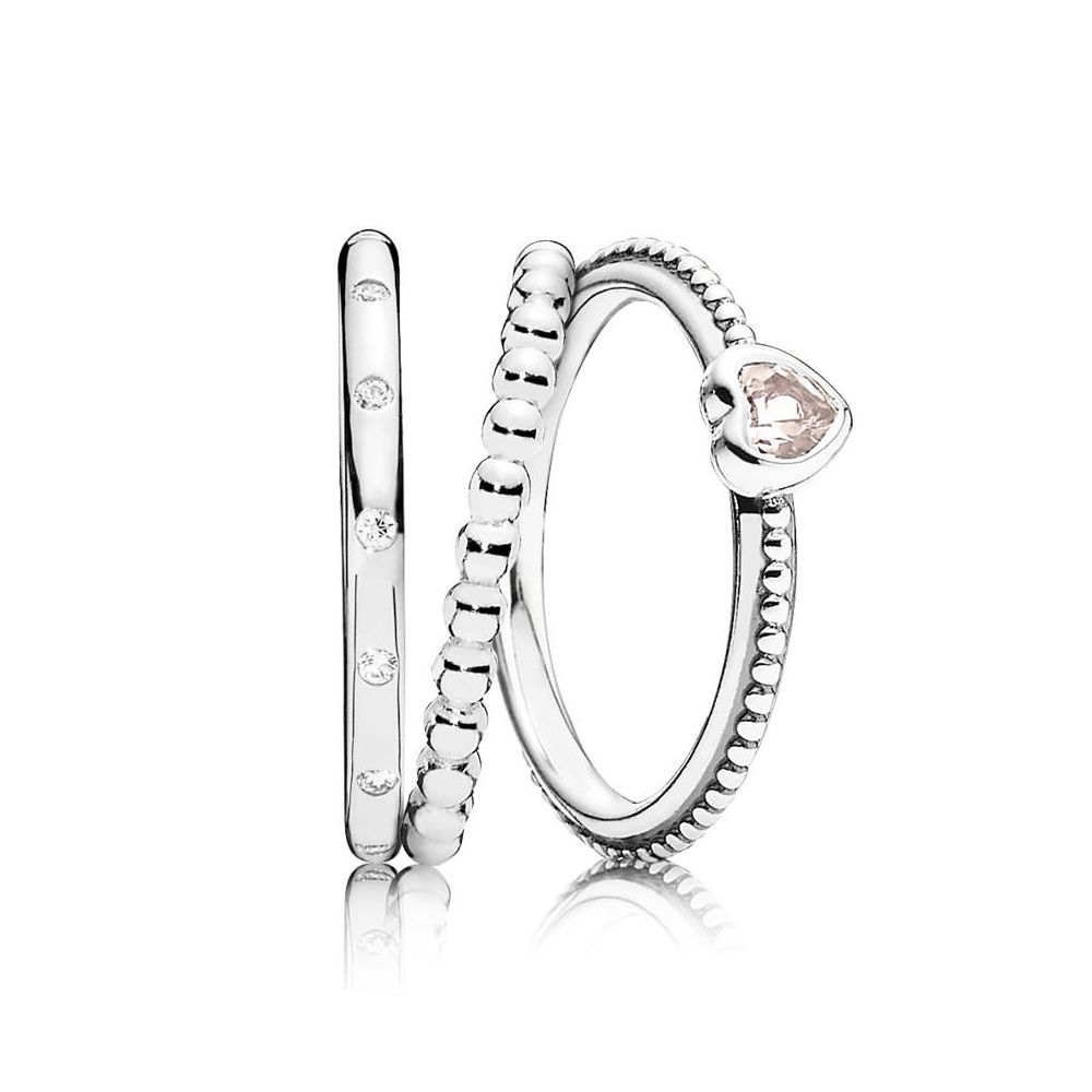 Pandora Pink Delicate Heart Ring Stack | Rings | Pandora Rings Throughout Best And Newest Pandora Logo & Hearts Rings (View 6 of 25)