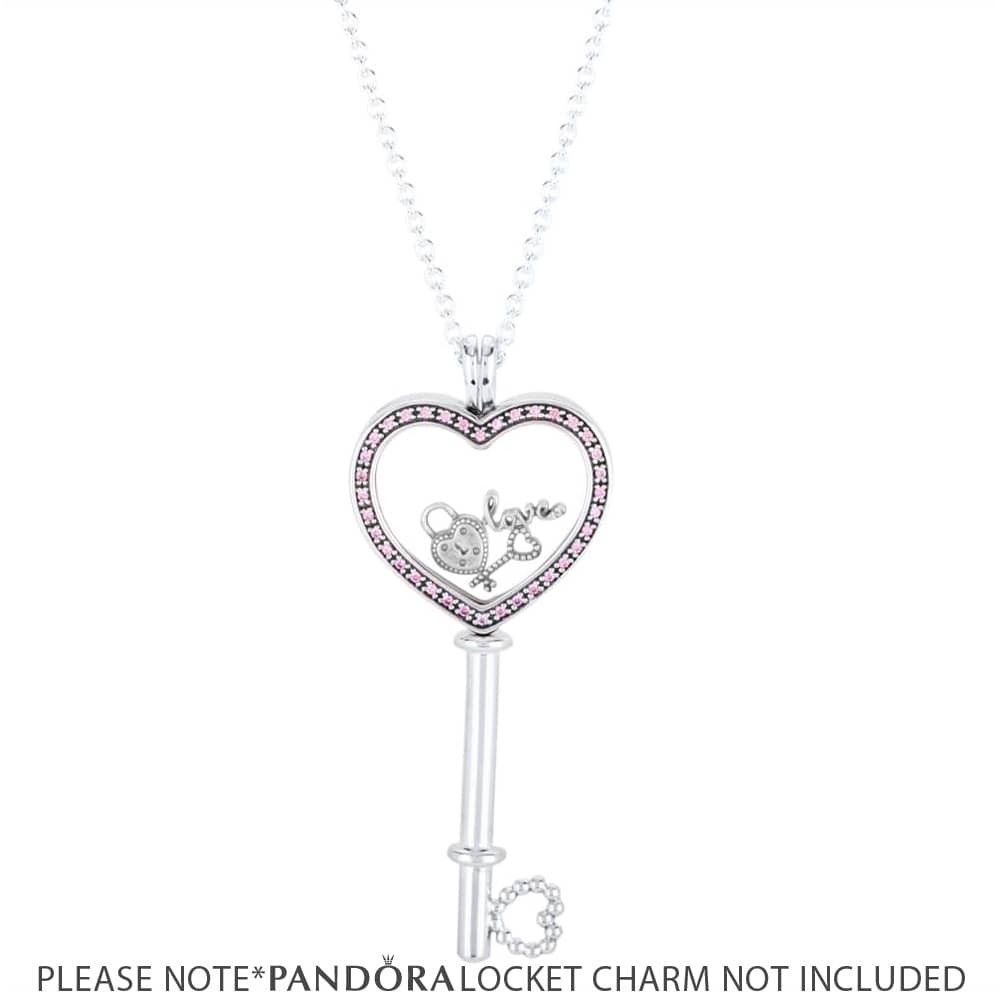 Pandora Pink Floating Locket Heart Key Necklace 396584fpc 80 Regarding Newest Pandora Lockets Logo Necklaces (View 16 of 25)