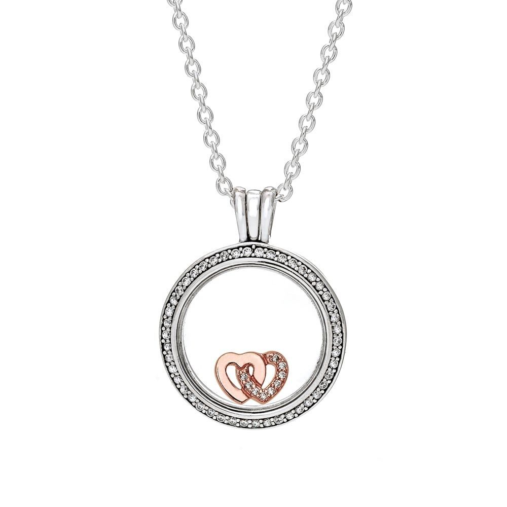 Pandora Rose Interlocked Hearts Locket Necklace | Hearty & Pearly Within Best And Newest Pandora Logo Pavé Heart Locket Element Necklaces (View 12 of 25)