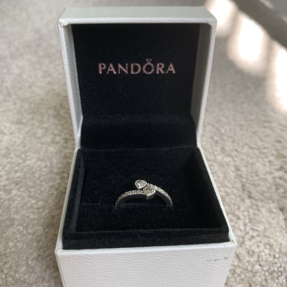 Pandora Two Sparkling Hearts Ring, Used For About 1 – Depop For Most Up To Date Two Sparkling Hearts Rings (View 2 of 25)