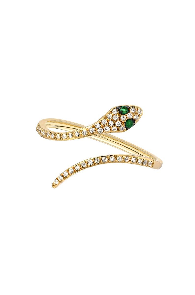 Pave Diamond Snake Ring, 14k Gold, Emerald And Diamonds Inside Most Recently Released Polished & Pavé Bead Open Rings (View 6 of 25)