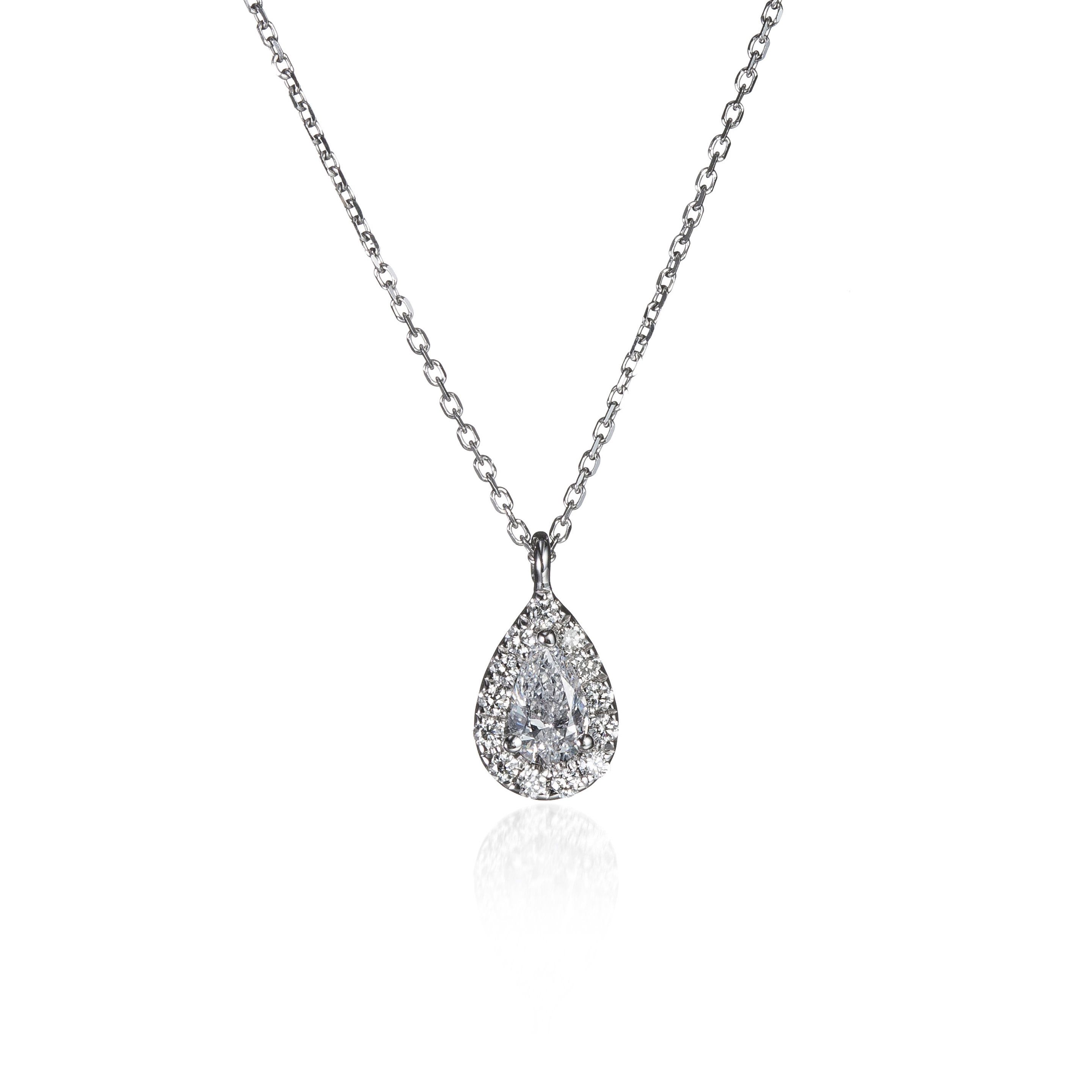 Pear Shaped Halo Diamond Necklace In Most Recently Released Sparkling Square Halo Pendant Necklaces (View 10 of 25)