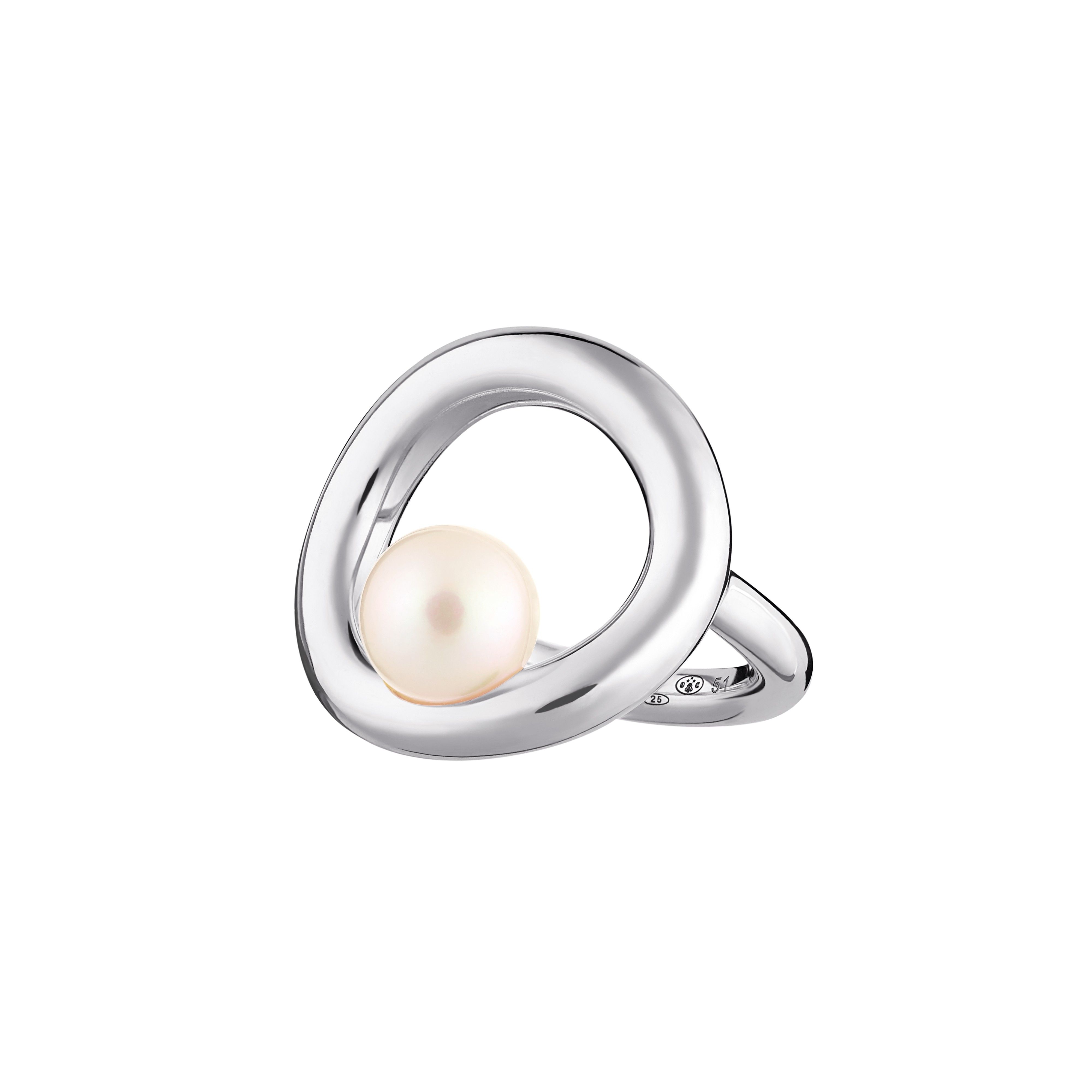 Pearl And Sterling Silver Circle Ring Regarding Most Recently Released Offset Freshwater Cultured Pearl Circle Necklaces (View 2 of 25)