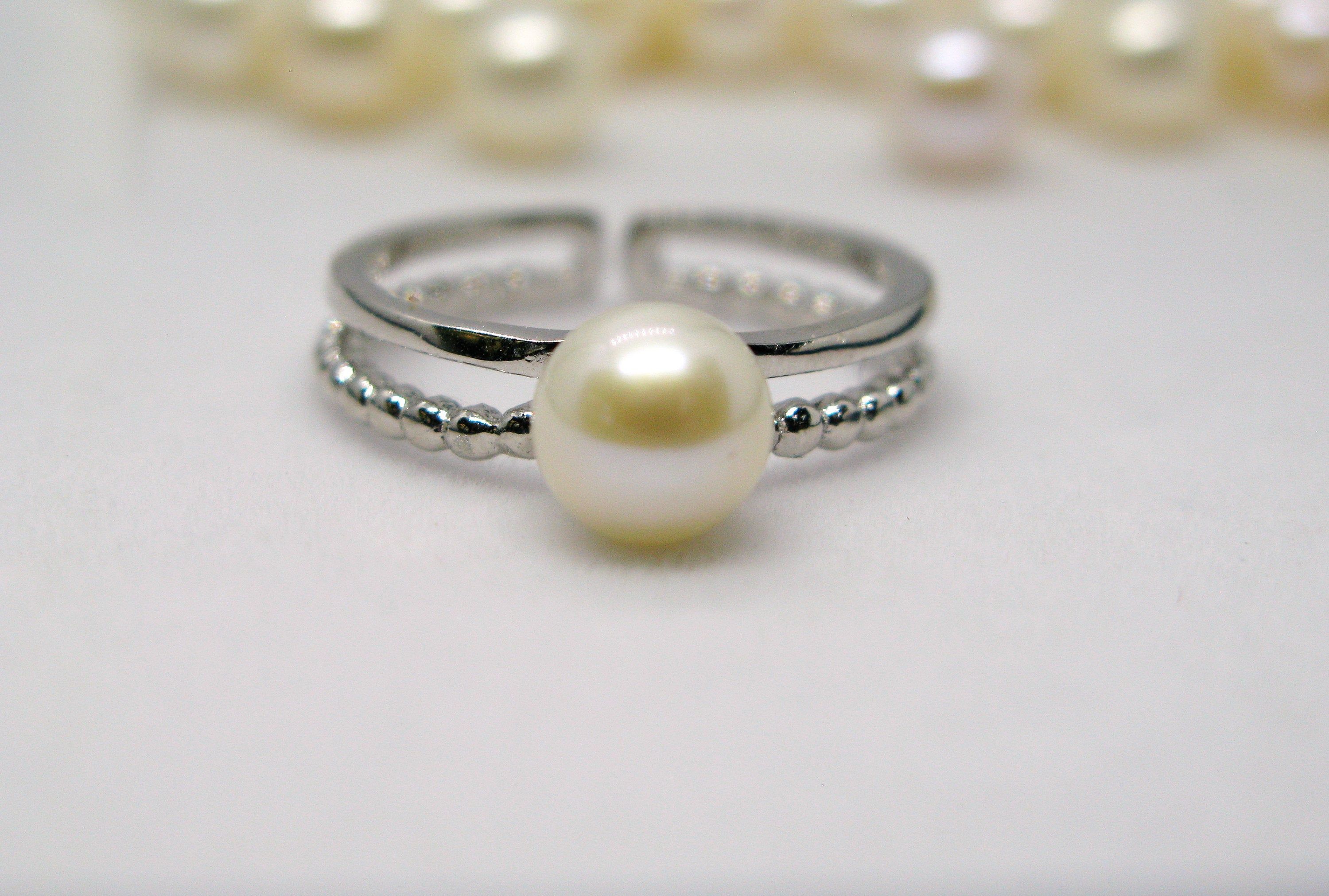 Pearl Ring Sterling Silver Pearl Ring Open Cuff Ring Adjustable Silver Ring  With Freshwater Pearls White Pearl Ring Two Stands Silver Ring Within Recent Bead & Freshwater Cultured Pearl Open Rings (View 12 of 25)