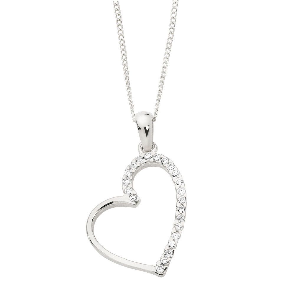 Pendant With Cubic Zirconias In Sterling Silver Regarding Most Current Asymmetrical Heart Necklaces (View 8 of 25)