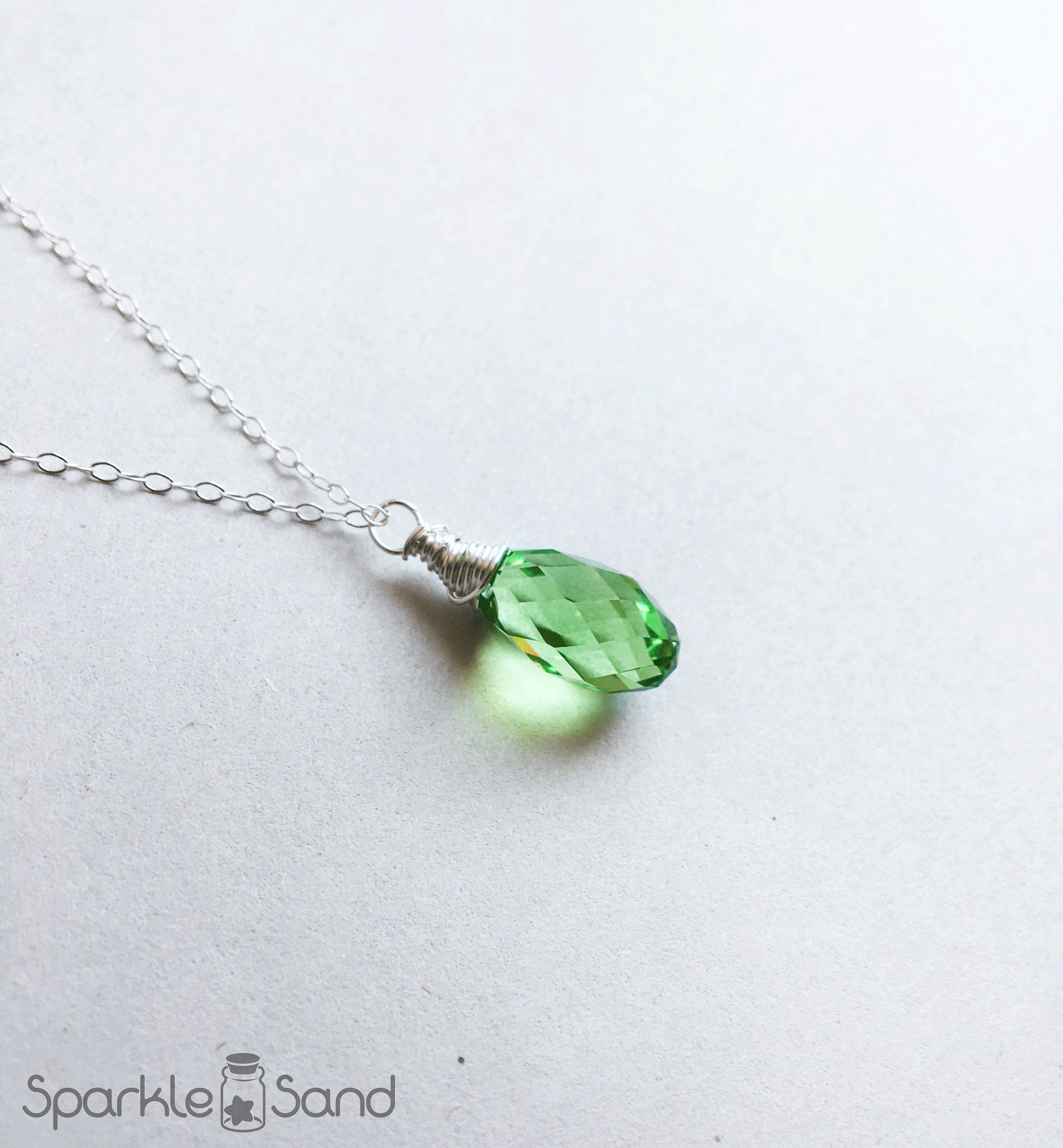 Peridot Green Swarovski Necklace, 925 Sterling Silver, Simple Lime Green  Teardrop, Clear Crystal 3d Pendant, August Birthday Jewelry For Most Recent August Droplet Pendant Necklaces (View 23 of 25)