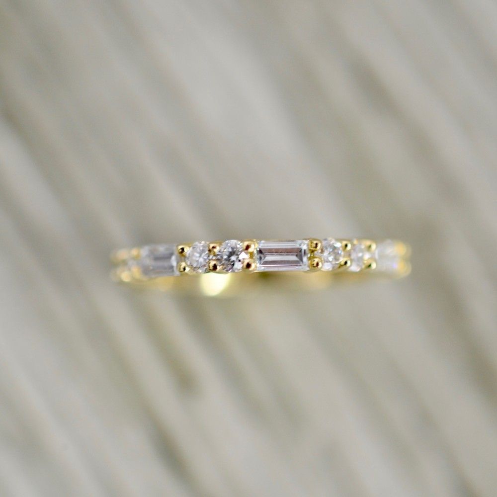 Petite Round And Straight Baguette Eternity Band In Yellow For Best And Newest Round And Baguette Diamond Anniversary Bands In White Gold (View 22 of 25)