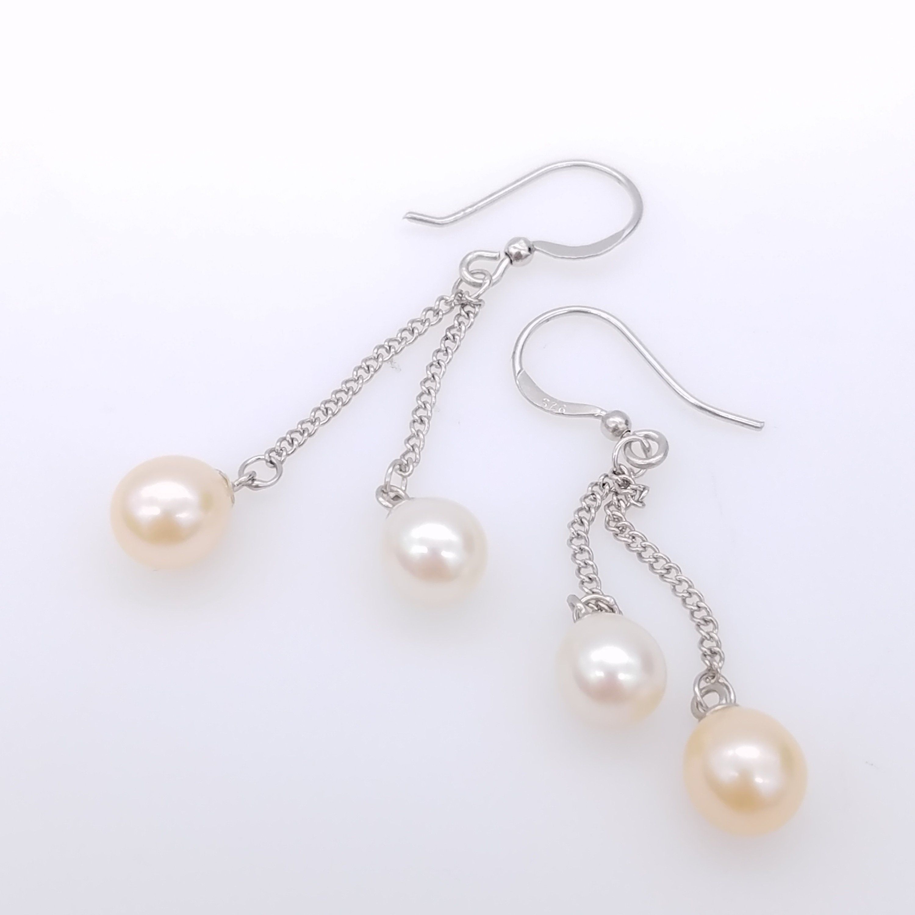 Pink & White Cultured Freshwater Double Pearl And Sterling Silver Dangle  Earrings With Most Current Dangling Freshwater Cultured Pearl Rings (View 15 of 25)