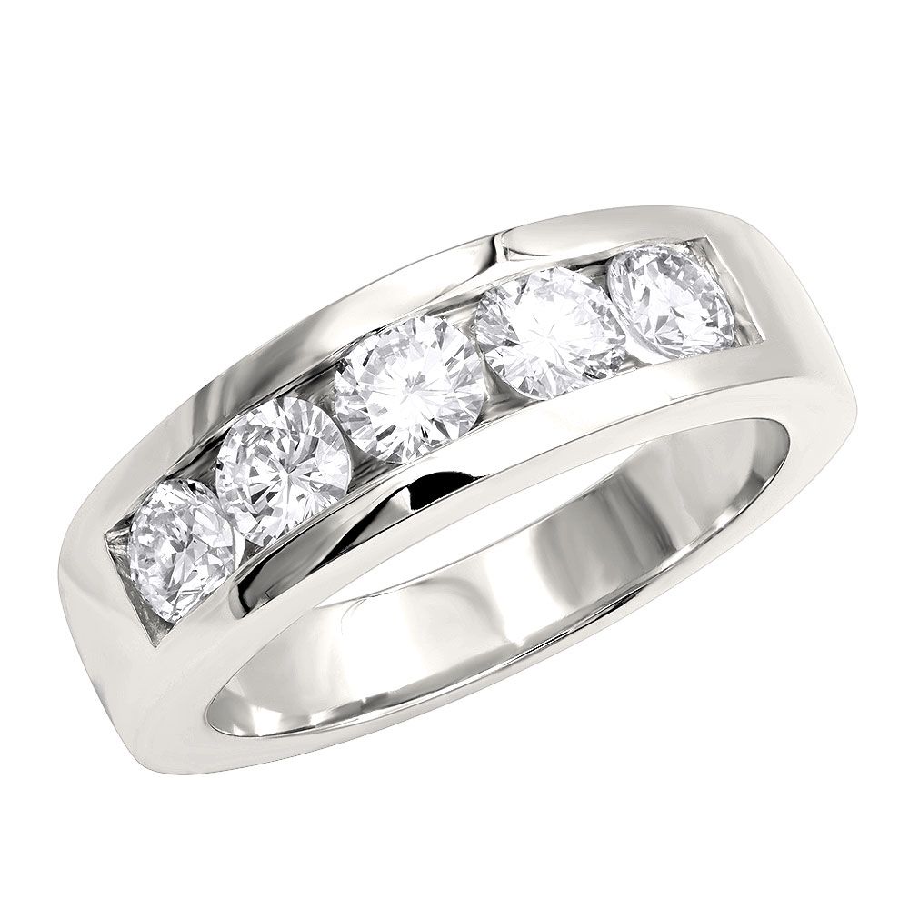 Platinum Round Diamond Mens Wedding Ring 2ct 5 Stone With Best And Newest Diamond Five Stone "s" Anniversary Bands In Sterling Silver (View 8 of 25)