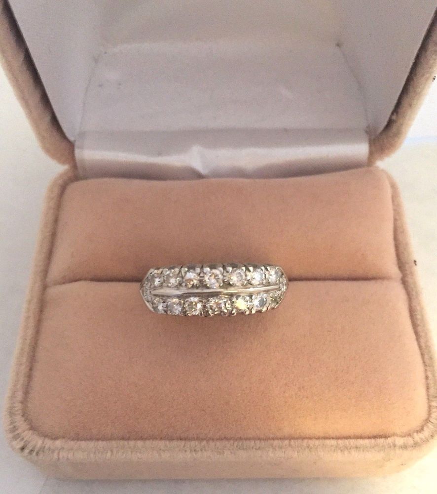 Platunum Vintage Diamond Double Row Wedding Anniversary Band Inside 2019 Diamond Double Row Anniversary Bands In White Gold (View 24 of 25)