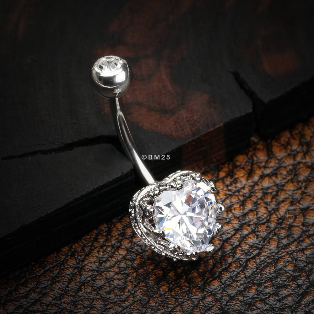Princess Crown Prong Heart Sparkle Belly Button Ring – Clear With Most Current Clear Sparkling Crown Rings (View 21 of 25)