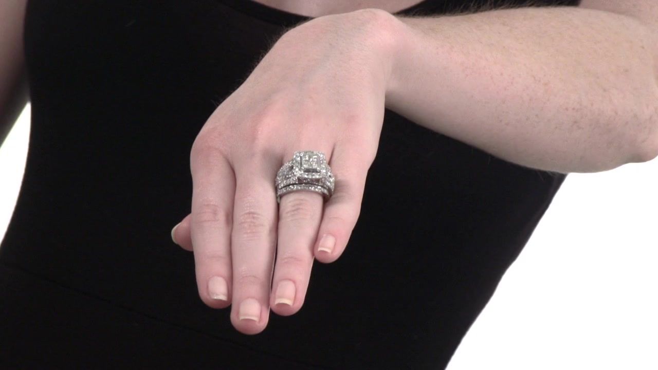 Princess Cut Quad Diamond Frame Bridal Set In 14k White Gold 4 Ct. T (View 16 of 25)