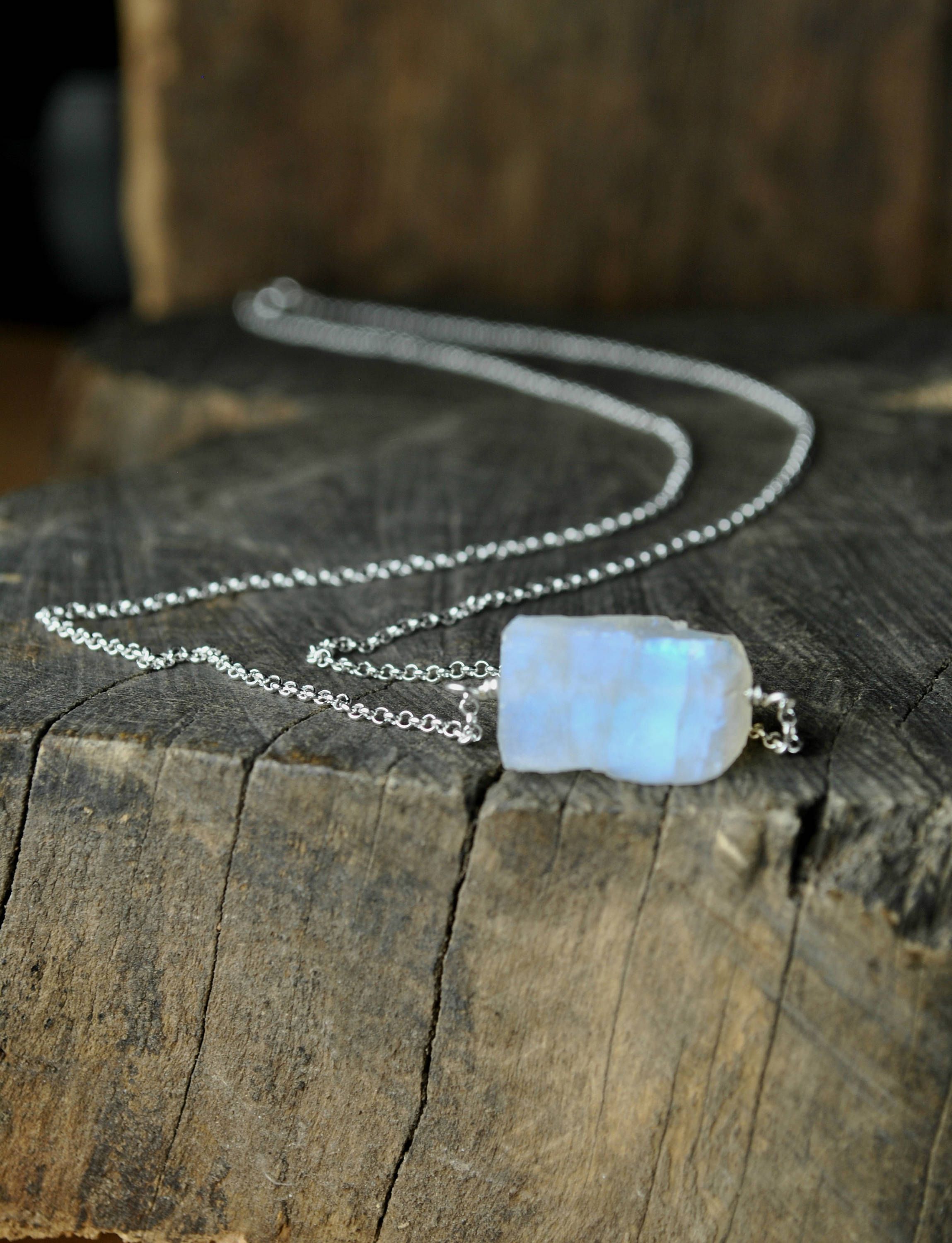 Rainbow Moonstone Necklace, Sterling Silver 925, Raw Crystal Within 2019 Grey Moonstone June Droplet Pendant Necklaces (Photo 25 of 25)