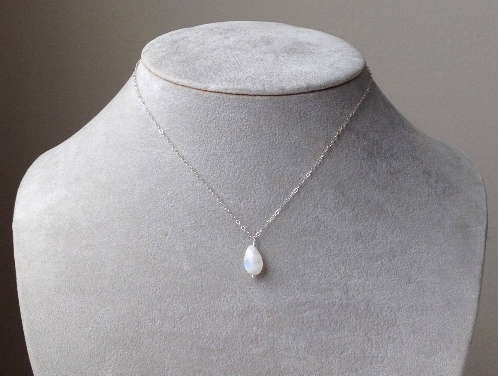 Rainbow Moonstone Sterling Silver Drop Pendant Necklace Iridescent June  Birthstone Gemini White Stone Simple Shiny/oxidized Silver Gift Wrap With Regard To Recent Grey Moonstone June Droplet Pendant Necklaces (View 5 of 25)