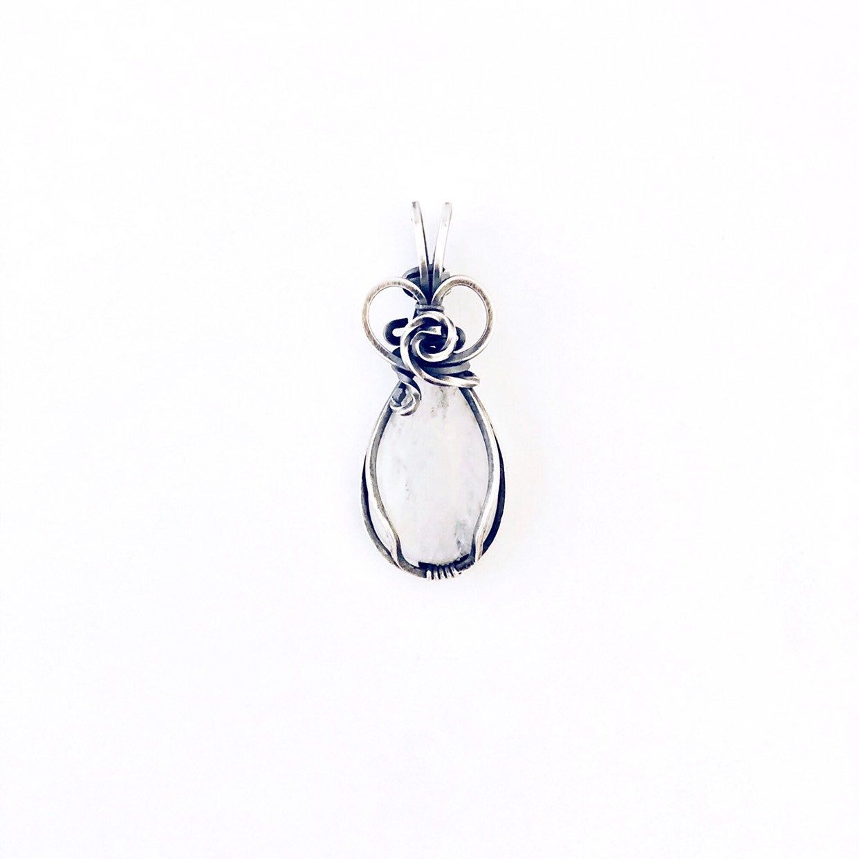Rainbow Moonstone Sterling Silver Wire Wrapped Pendant Necklace In Recent Grey Moonstone June Droplet Pendant Necklaces (View 13 of 25)