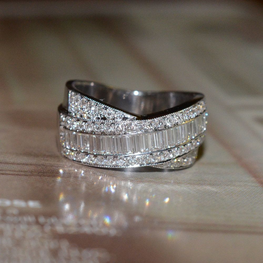 Reserved: Round And Baguette Cut Diamond Wedding Band 18k Within Latest Baguette And Round Diamond Weaved Anniversary Rings In White Gold (View 2 of 25)