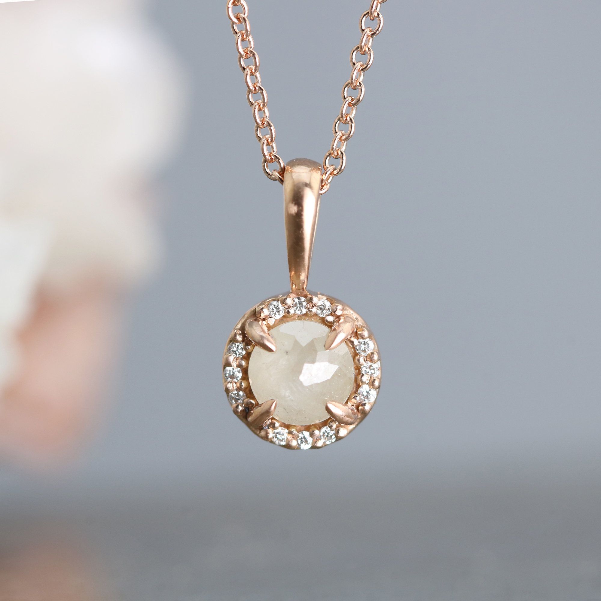 Rose Gold Halo Pendant Necklacesarah Hood (gold & Stone Necklace) |  Artful Home Intended For Recent Oval Sparkle Halo Pendant Necklaces (View 10 of 25)
