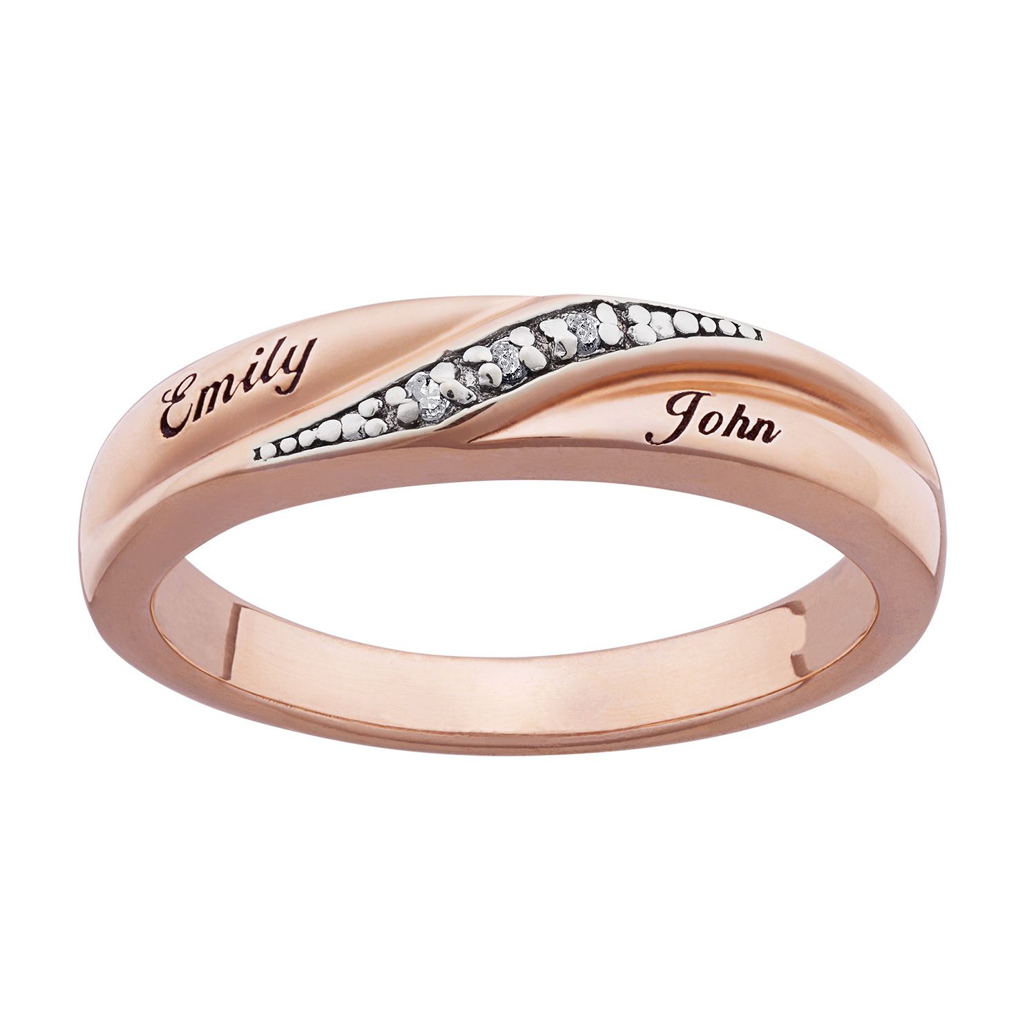 Rose Gold Over Sterling Ladies Name Wedding Band With Diamond Accent For Most Recently Released Diamond Accent Anniversary Bands In Gold (View 7 of 25)