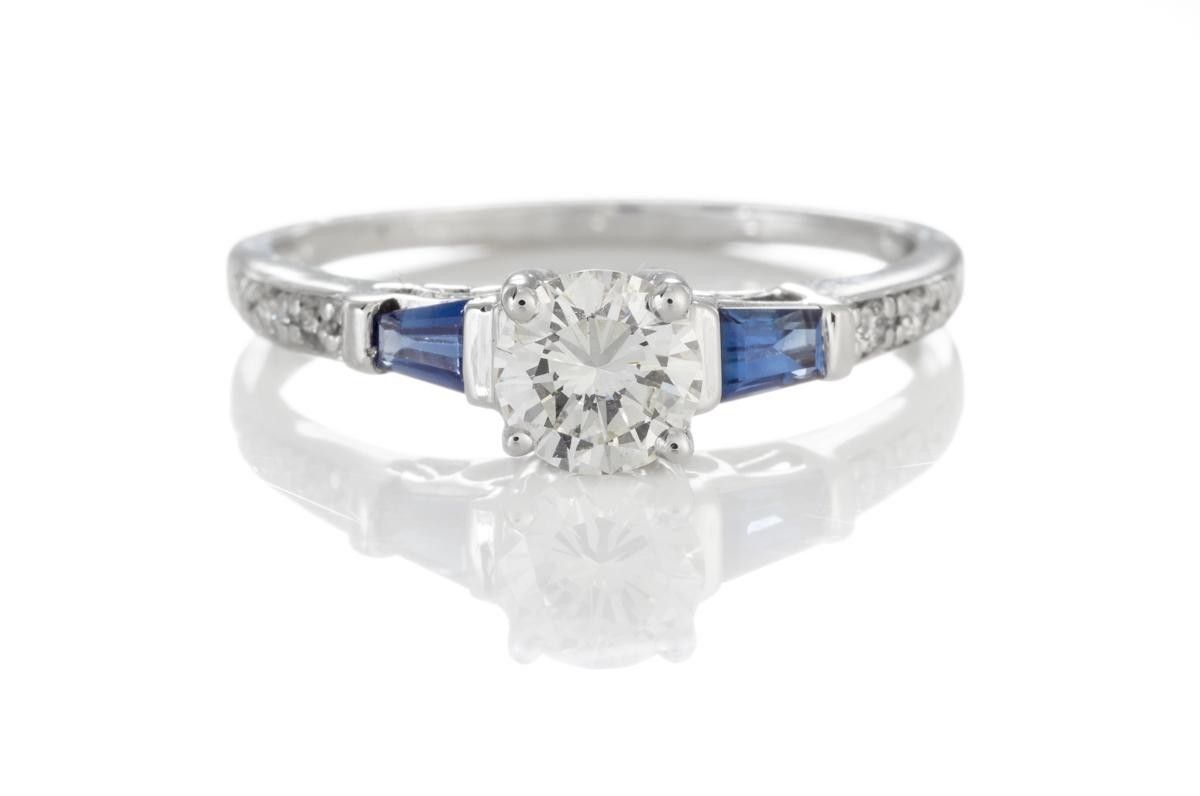 Round Brilliant Ring With Sapphire And Diamond Accent Stones In Most Recently Released Diamond Accent Five Stone "s" Anniversary Bands In White Gold (View 21 of 25)