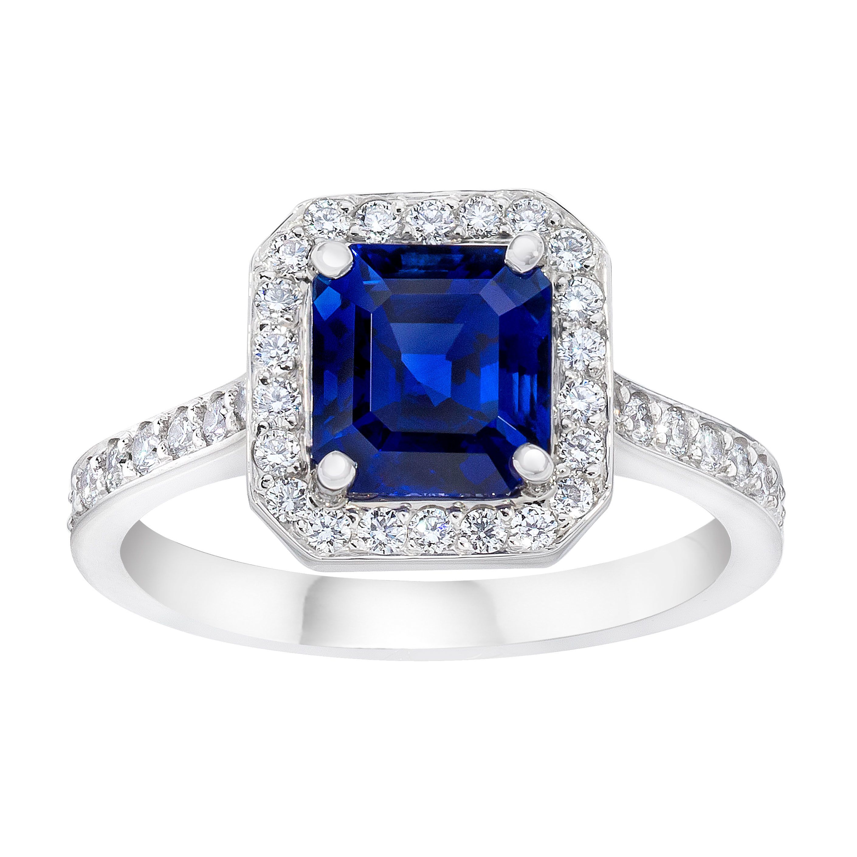 Sapphire Halo Ring – Rings – Fine Jewelry In Recent Blue Square Sparkle Halo Rings (View 1 of 25)