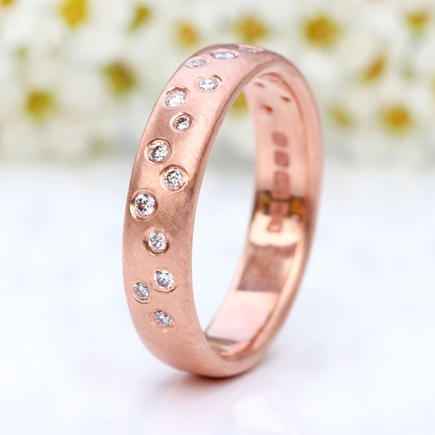 Scattered Diamond Wedding/eternity Ring (golds Or Platinum) Intended For Best And Newest Diamond Seven Stone "x" Anniversary Bands In Sterling Silver And Rose Gold (View 13 of 25)