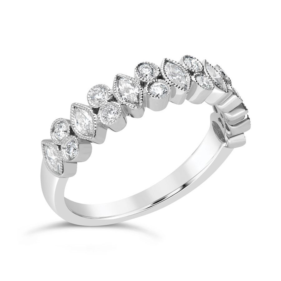 Sereena 14k White Gold Marquise And Round Diamond Wedding Band – Limited Within 2019 Marquise And Round Diamond Alternating Anniversary Bands In White Gold (View 19 of 25)