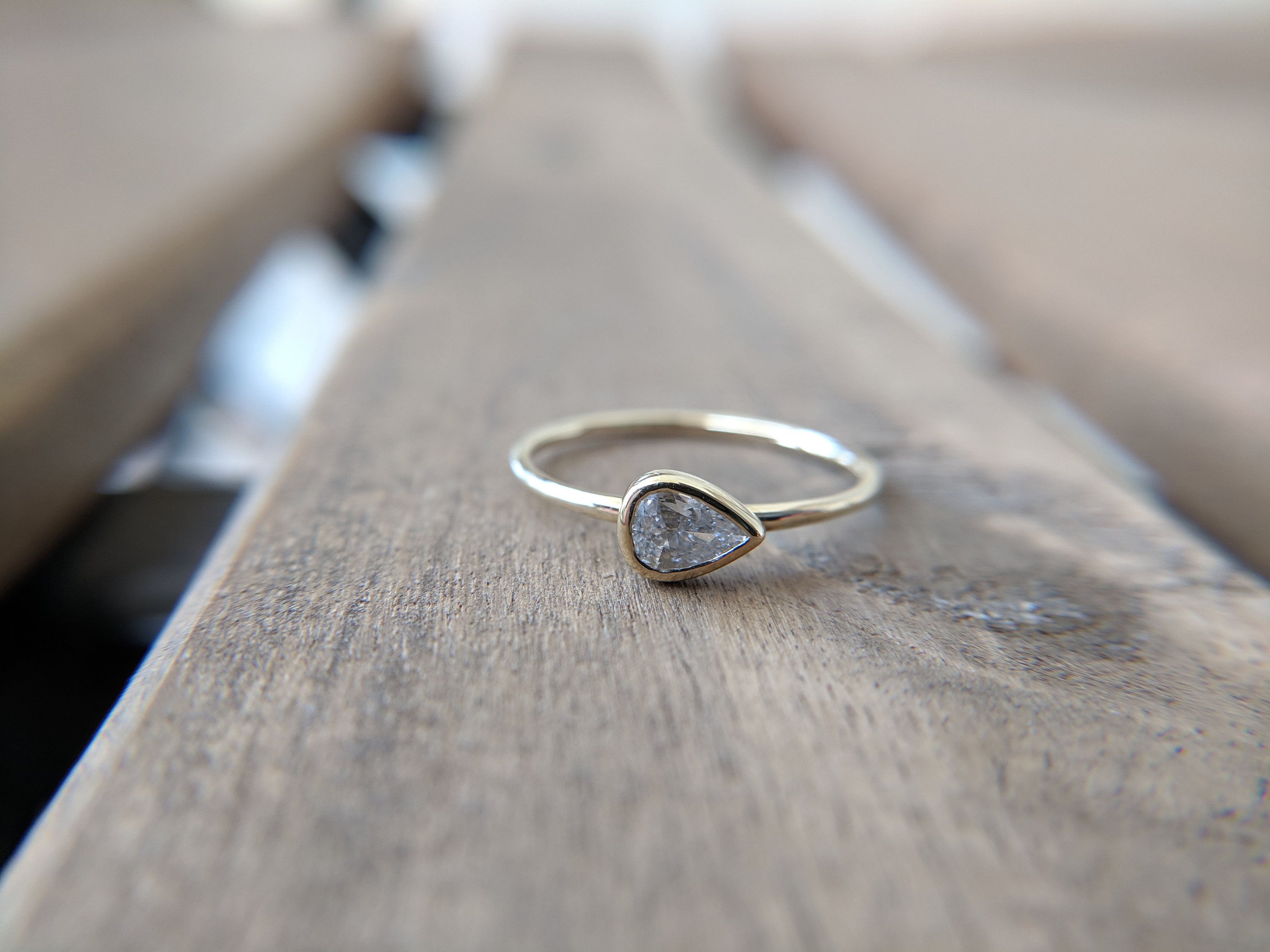 Sideways Pear Natural Diamond Engagement Ring Pear Shaped Rose Gold Pear  Cut Solitaire Thin Dainty Bridal Stacking Ring Inside Most Up To Date Diamond Seven Stone Sideways Teardrop Anniversary Bands In White Gold (View 22 of 25)