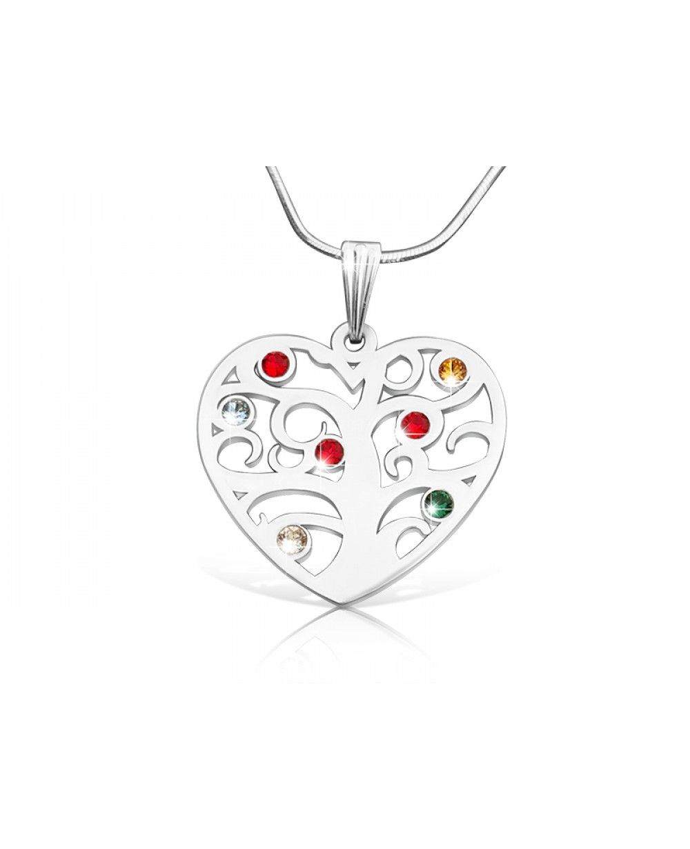 Silver Family Tree : Heart Necklace : Birthstones | The Name Necklace Pertaining To Current Family Tree Heart Pendant Necklaces (View 4 of 25)